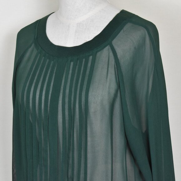 One Fine Day Top Blouse M SHEER Green Long Sleeve Crew Neck Machine Wash - Picture 2 of 5